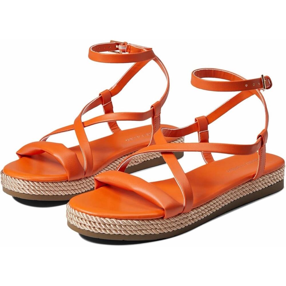 Marc Fisher Orange Strappy Ankle‑Wrap Flat Sandals